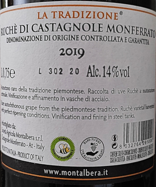 Montalbera La Tradizione 2019, DOCG Ruché di Castagnole Monferrato, Rotwein, trocken, 0,75l